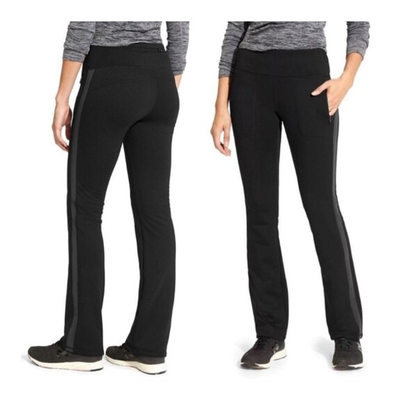 Athleta Womens Small Black Street To Summit Fleece Lined Gray Stripe Pant 456995 - Picture 6 of 6